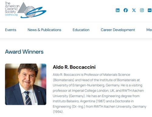 Prof. Aldo R. Boccaccini receives the Larry L. Hench Lifetime Achievement Award from the Bioceramics Division of the The American Ceramic Society